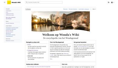 Screenshot van de hoofdpagina van Wouda's Wiki in de desktopweergave
