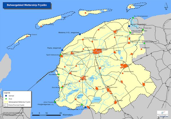 Kaart van het beheergebied van Wetterskip Fryslân